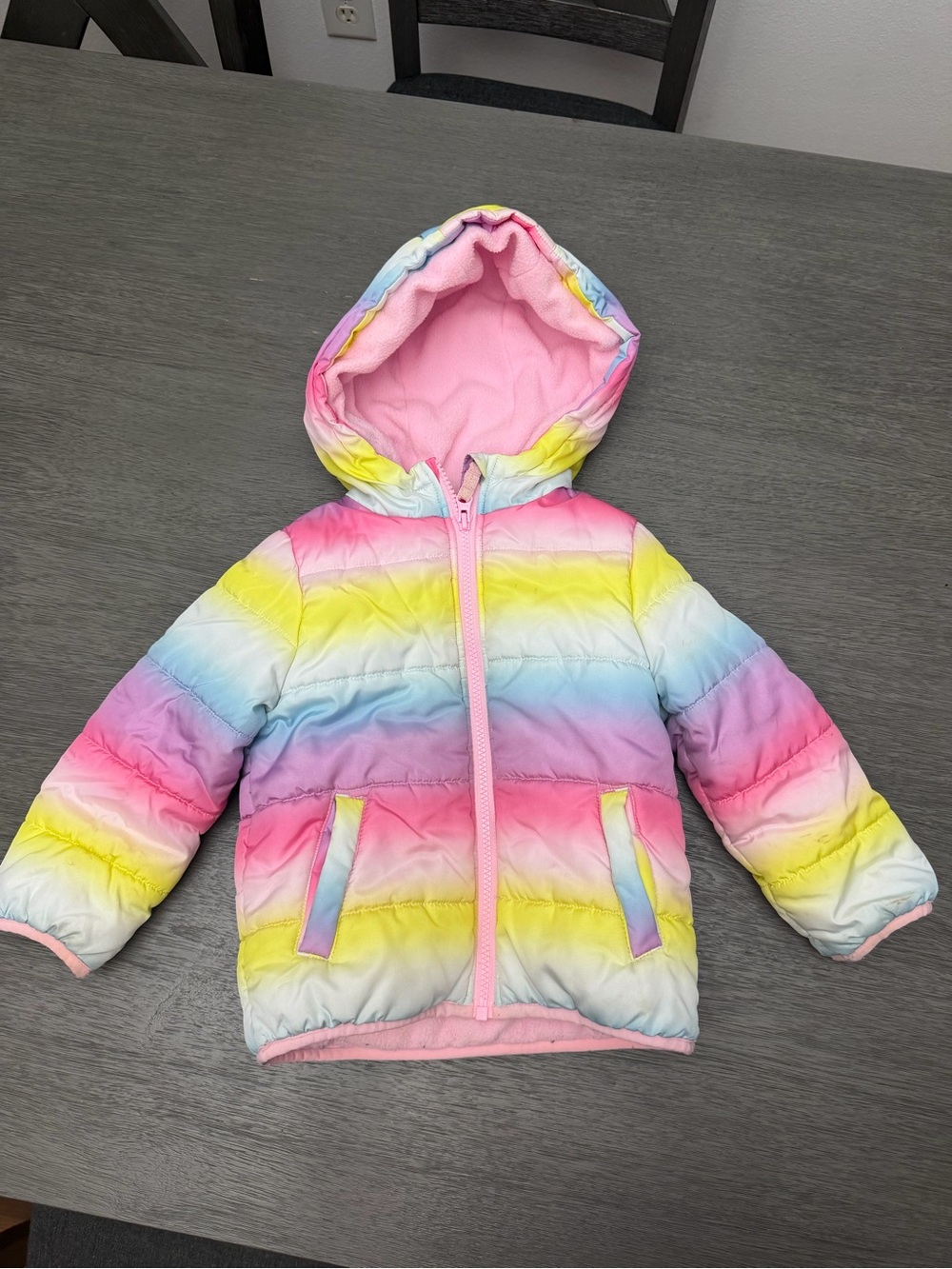 Carter's Pastel Rainbow Hooded Puffer Jacket - Pink, Yellow, Blue